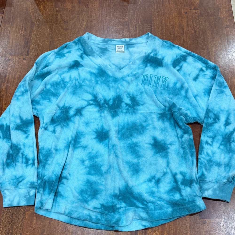 Pink by Victorias Secret Blue Tie-Dye V-Neck Sweatshirt - Terry Cloth Feel